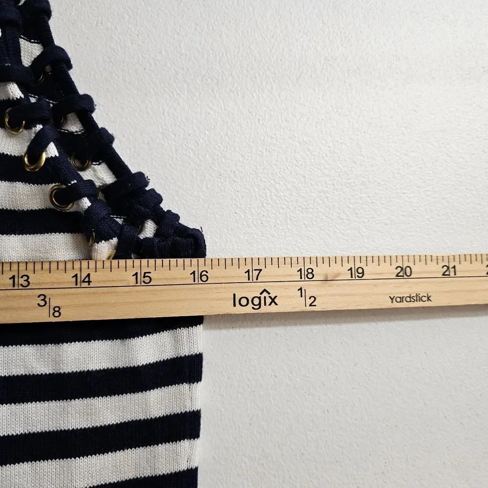 Michael Kors Ladies Navy‎ Blue & White Striped Tank Dress Lace Sleeveless Small